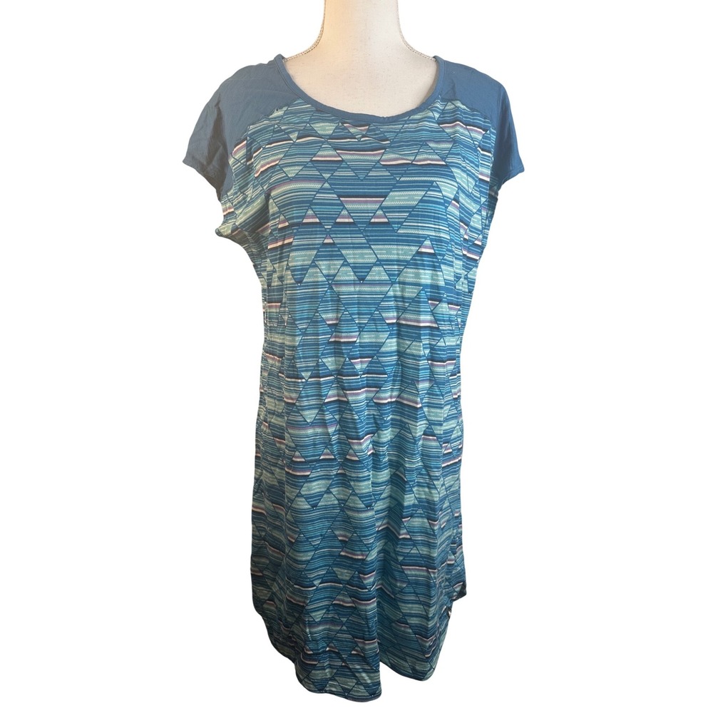 Smartwool Women's Blue Geometric Merino 150 Short Sleeve Keyhole Dress Large